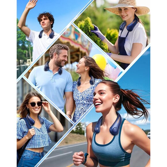 Personal Neck Fan Rechargeable 5-Speed Quiet Lightweight Cooling Blue - Picture 4 of 7